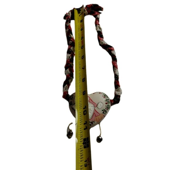 VTG Santa Christmas Hanging Decor Ceramic Santa Hand Painted Bells Cloth Braided - Picture 3 of 4
